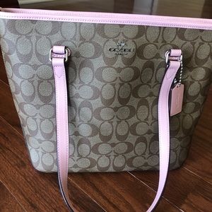 COPY - NWT Coach Signature tote - pink straps